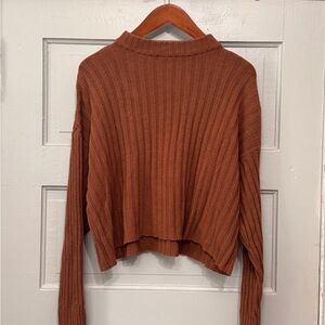 American Eagle Outfitters Brown Ribbed Mock Neck Sweater